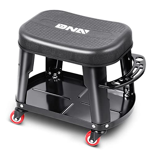 DNA MOTORING TOOLS-00252 Removable Rolling Garage Stool With Seat Cushion & Tool Tray Plate,300lbs Max Weight Capacity DNA MOTORING