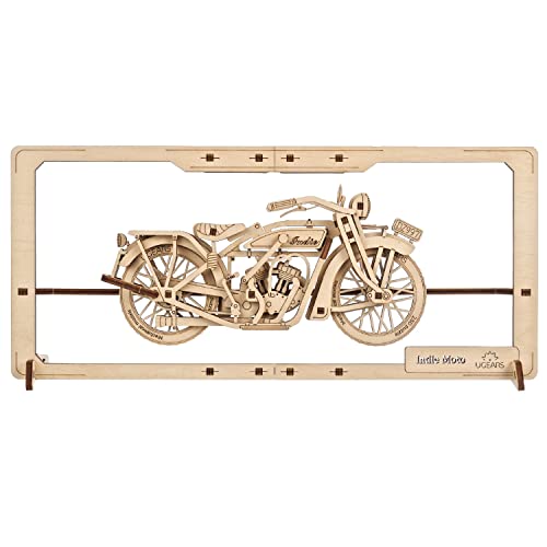 UGEARS Indie Moto 2.5D Puzzle - Wooden Motorcycle Model Kits for Adults with Moving Handlebar, Wheels, Footrest and Seat - DIY 2.5D Motorcycle Puzzle UGEARS
