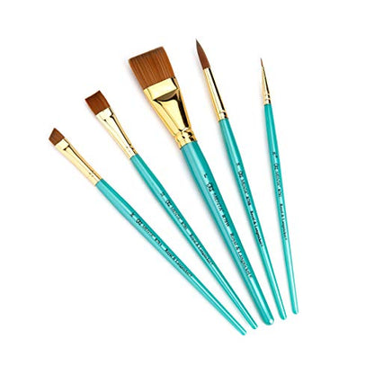 Royal & Langnickel Menta, 5pc Shader Variety Brush Set, Includes - Wash, Round, Shader, Angular & Liner Brushes - WoodArtSupply