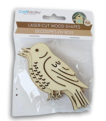 Wooden Birds - Miniature Laser Cut Wood Shapes- Unfinished Natural Wood - 4 Pieces CraftMedley