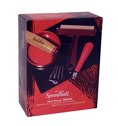 Speedball Block Printing Tool Kit, Includes Bench Hook Inking Plate, Brayer, Lino Cutters Carving Tools, and Baren Speedball