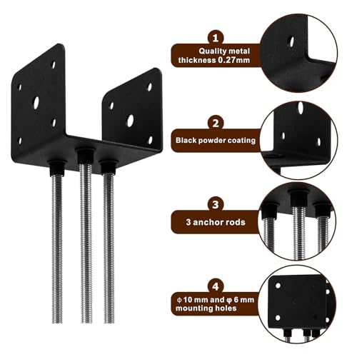 Wpbhk 4Pcs Concrete Post Anchor U Shape Fence Post Holder 4x4 Post Base Holder Ground Spike, Pergola Brackets Deck Post Base Wpbhk