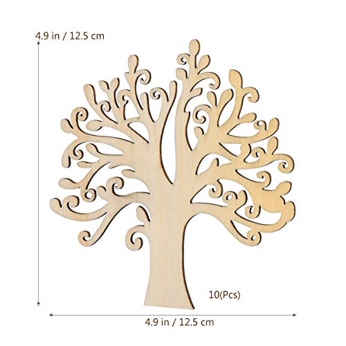 WINOMO Blank Wooden Wood Shapes Family Tree Wooden Craft Tree Embellishments for DIY Crafts - 10pcs