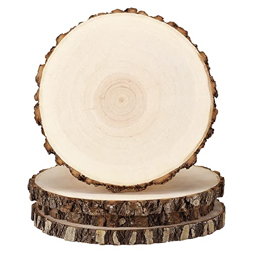 FSWCCK 4 Pack 8-9 Inches Natural Round Wood Slices Unfinished Craft Wood Kit Circles Large Wood Slices for DIY Crafts, Weddings Centerpieces Decor, Wood Ornament Disc