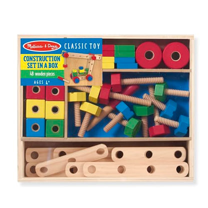 Melissa & Doug Wooden Construction Building Set in a Box (48 pcs) - WoodArtSupply