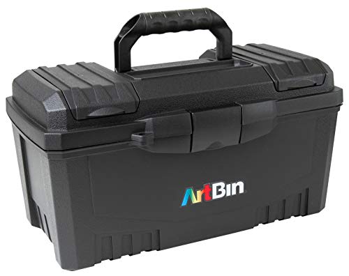ArtBin 6918AB Twin Top 17 inch Supply Box, Portable Art & Craft Supply Organizer with Handle, [1] Plastic Storage Case, Black ArtBin