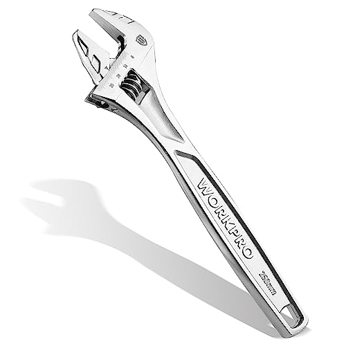 WORKPRO 10" Adjustable Wrench, Heavy Duty Spanner with Inch/Metric Scale, Premium Cr-V Steel, Chrome Plated - WoodArtSupply