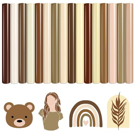 Tintnut HTV Vinyl - 16 Sheets 12 X 10inches Heat Transfer Vinyl Nude Vinyl Bundle Brown HTV Iron On Vinyl for T-Shirts DIY Compatible with Cricut Or Tintnut