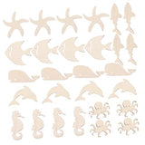 CORHAD 28Pcs Doodle Marine Wood Chips Unfinished Wood Cutout Shapes Wood Seahorse Cutout Wood Nautical Cutout mariposas decorativas para pared Wood CORHAD