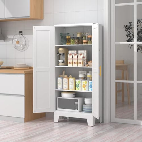 RISTERN White Metal Storage Cabinet, 61" Steel File Cabinet for Home Office, Kitchen Pantry Storage Cabinet with Doors and 3 Adjustable Shelves, Tool RISTERN