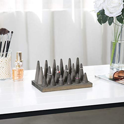 MyGift Vintage Gray Wood Ring Holder for Jewelry Tray, 18-Cone Organizer Peg Board Hand Ring Holder