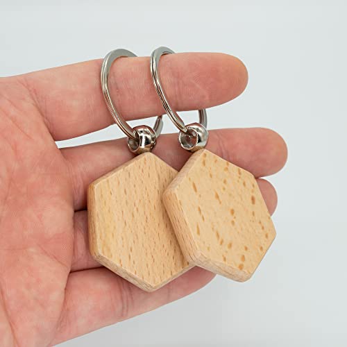 Hexagon Wood Engraving Blanks Wood Blanks Blank Wooden Key Tag with Keychain 20 Pcs - WoodArtSupply