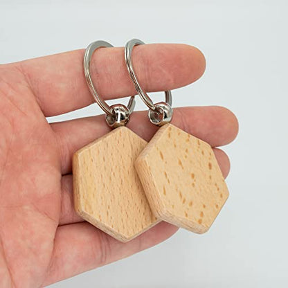 Hexagon Wood Engraving Blanks Wood Blanks Blank Wooden Key Tag with Keychain 20 Pcs - WoodArtSupply