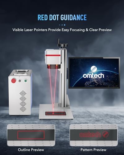 OMTech 50W Fiber Laser Engraver with LightBurn and Rotary Axis, Laser Engraving Machine with Red Dot Pointer, 7.9x7.9 Solid State Laser Marking OMTech