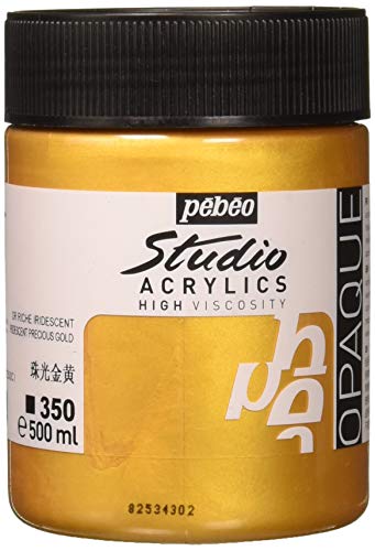 Pebeo Studio Acrylics HV 500 ml Precious Gold, 16.9 Fl Oz (Pack of 1) - WoodArtSupply