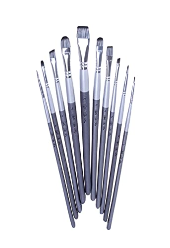Adi's Art Pro Paint Brushes Set for Acrylic Oil Watercolor, Artist Face and Body Professional Painting Kits with Synthetic Nylon Tips (Grey, 10) ADIS&GUYS ART SUPPLY