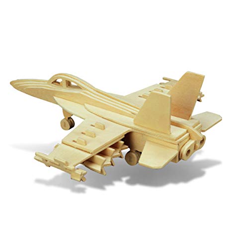 Puzzled 3D Puzzle F-18 Hornet Aircraft Jet Wood Craft Construction Kit Fun & Educational DIY Wooden Toy Assemble Model Unfinished Craft Hobby Puzzled