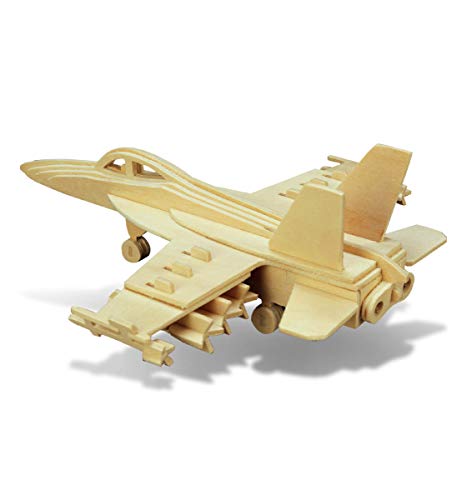 Puzzled 3D Puzzle F-18 Hornet Aircraft Jet Wood Craft Construction Kit Fun & Educational DIY Wooden Toy Assemble Model Unfinished Craft Hobby - WoodArtSupply