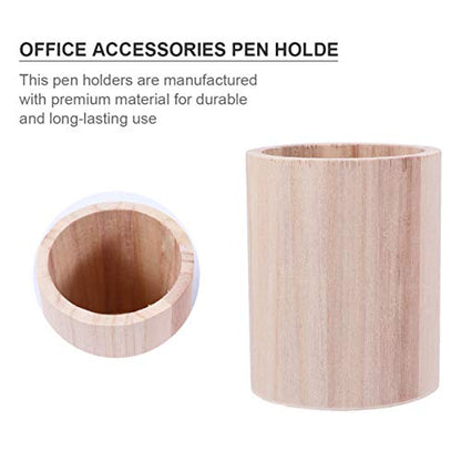 HEALLILY 2pcs Unfinished Wooden Pencil Holder Solid Wood Desk Pen Cup Pot Stationery Organizer for Home Office 8x8cm
