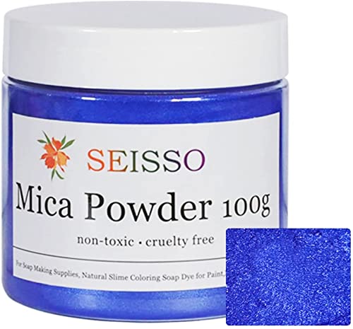 SEISSO Mica Powder - 3.5oz/100g Darker Blue Natural Epoxy Resin Dye Color Pigment Powder for Soap Making, Slime, Nail, Paint, Bath Bomb Colorant etc. SEISSO