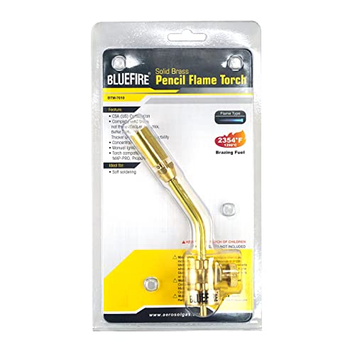 BLUEFIRE Solid Brass Jumbo Pencil Flame Gas Welding Torch Head Nozzle Upgraded Full Metal Version Fuel by MAPP MAP Pro Propane CGA600 Cylinder Bottle MR. TORCH