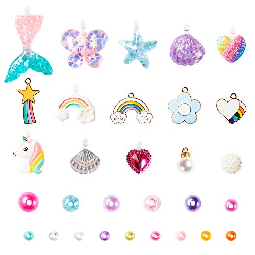 OSNIE Kids DIY Bead Jewelry Making Kit with 400+ Beads & Charms for Creative Bracelets Necklaces Rings, Children Mermaid Starfish Shell Princess