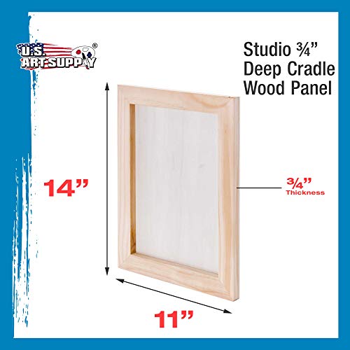 U.S. Art Supply 11" x 14" Birch Wood Paint Pouring Panel Boards, Studio 3/4" Deep Cradle (Pack of 3) - Artist Wooden Wall Canvases - Painting U.S. Art Supply