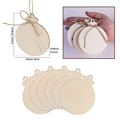 OurWarm 50pcs DIY Christmas Wooden Ornaments Unfinished, 4" Large Natural Wood Slices Predrilled with Hole Wooden Circles for Crafts Christmas - WoodArtSupply