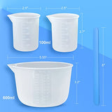 Silicone Resin Measuring Cups Tool Kit- 600ml/20oz Resin Mixing Cups, 2Pcs 100ml Measuring Cups, Silicone Stir Sticks, Resin Mixing Kit for Epoxy Demorex