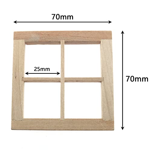 RLECS Wooden Dollhouse Square Window 2.75 x 2.75 Wood Color 4 Pane Window 1/12 Dollhouse Miniature Accessories RLECS