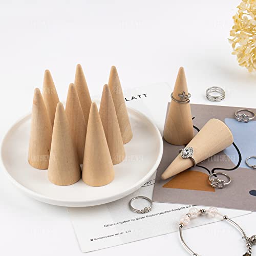 AUEAR, 10 Pack Wooden Cone Wood Ring Cone Display Holder Finger Jewelry Display Stand DIY AUEAR