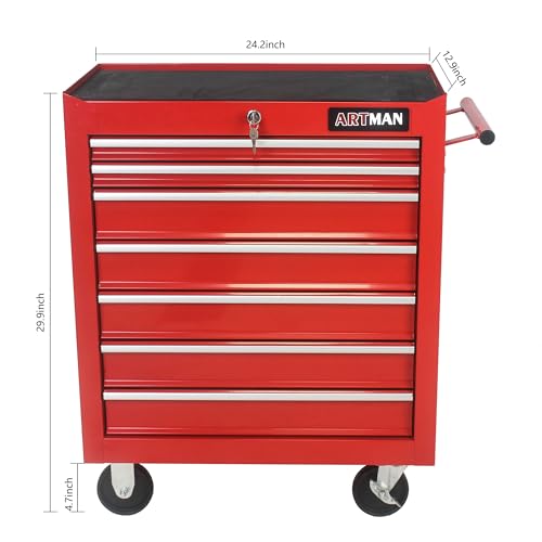 Rolling Tool Chest with 7-Drawer Tool Box,Multifunctional Tool Cart on Wheels,Tool Storage Organizer Cabinets with Key Locking for Garage, Warehouse,