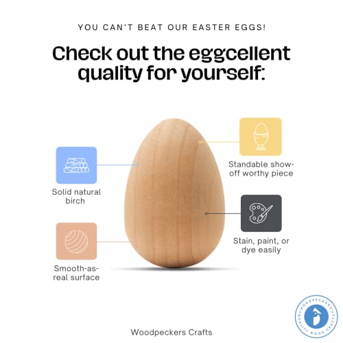 6 Smooth Standable Wooden Easter Eggs to Paint, Quality Wooden Eggs for Crafts, Wooden Easter Egg Paint & Dye 2-1/2 in, by Woodpeckers - WoodArtSupply