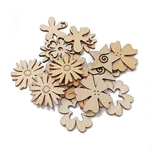 Healifty 50pcs Unfinished Wood Cutouts Assorted Flowers Shapes Wood Slices for DIY Craft Wedding Birthday Table Scatter Confetti