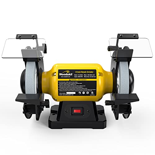 Woodskil 4.8A 3/4HP 8-Inch Bench Grinder, 3600rpm Table Grinder with Two Protective Eye Masks and Two Grinding Wheels Multipurpose Grinders for Woodskil