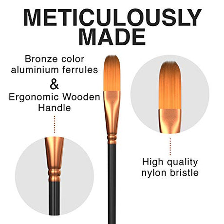 Professional Artist Paint Brush Set of 12 - Painting Brushes Kit for Kids, Adults Fabulous for Canvas, Watercolor & Fabric - for Beginners and Benicci