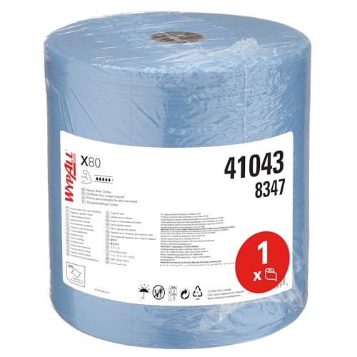 WypAll Power Clean X80 Heavy Duty Cloths (41043), Extended Use Cloths Jumbo Roll, Blue, 475 Sheets / Roll; 1 Roll / Case,8347 - WoodArtSupply