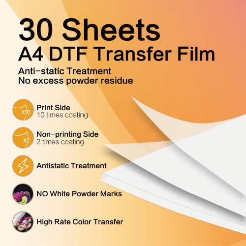 DTF Transfer Film(8.3 x 11.7)20 Sheets PET Direct to Film Heat Transfer  Paper for All DTF&DTG Printer,Matte DTF Film for Sublimation Black White