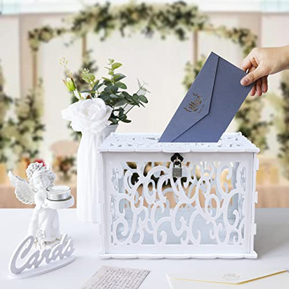 OurWarm DIY White Wedding Card Box with Lock PVC Card Box Graduation Card Box Perfect for Weddings, Baby Showers, Birthdays, Bridal or Baby Showers - WoodArtSupply