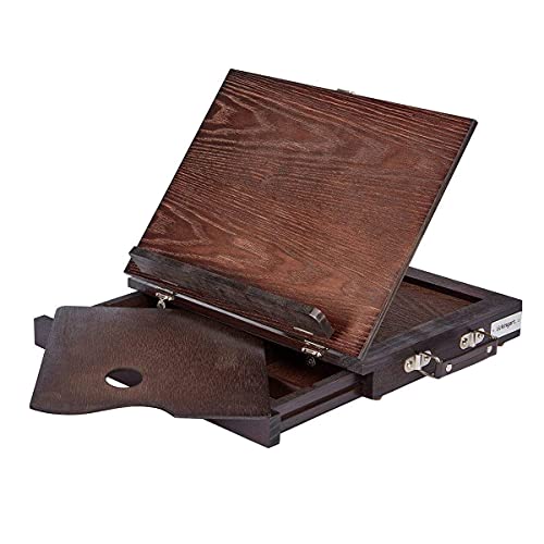 KINGART 706 Adjustable Wood Espresso Stained Desk Tabletop Easel with Storage Drawer and Paint Palette KINGART