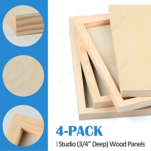 Falling in Art Unfinished Birch Wood Panels Kit for Painting, Wooden Canvas 4 Pack of 6x12’’ Studio 3/4’’ Deep, Cradle Boards for Pouring, Art, Falling in Art