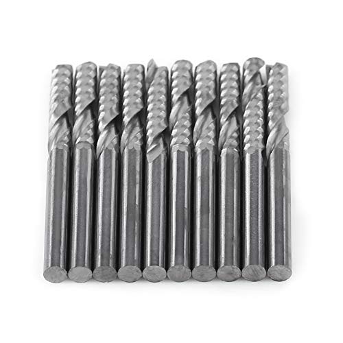 End Mill Bits 10 Pcs 1/8” Shank Single Flute End Mills Drill Bit Tool Tungsten Carbide CNC Router Milling Bits for Wood Aluminum Steel PCB PVC Yosoo Health Gear