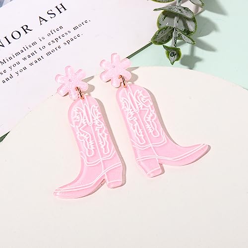 Cowgirl Boot Earrings Acrylic Cowboy Boots Earrings for Women Girls Western Country Let’s Go Girls Cowgirl Hat Shoe Resin Drop Dangle Earring HSWE
