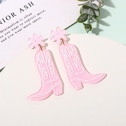 Cowgirl Boot Earrings Acrylic Cowboy Boots Earrings for Women Girls Western Country Let’s Go Girls Cowgirl Hat Shoe Resin Drop Dangle Earring - WoodArtSupply