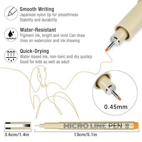 KERIFI 12 Colors 05 Micro Fineliner Drawing Art Pens, Waterproof Archival Ink Pens, 0.45mm Multiliner Fine Liner Pens for Illustration Technical KERIFI