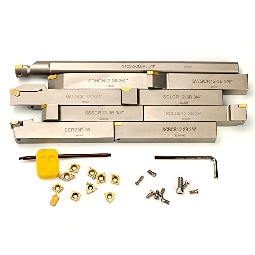 OSCARBIDE 3/4”Shank 9 Pieces/Set Indexable Nickel Plated Lathe Turning Tool Holder and Boring Bar,CNC Heavy Duty for Turning Grooving Threading Cut OSCARBIDE