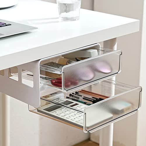 Under Desk Drawer Organizer Slide Out, Hidden Self- adhesive Under Desk Storage Drawer with 2 Layers, Add a Drawer Under Table Storage Pencil Drawer - WoodArtSupply