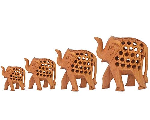 Javi Deal of The Week Wood Elephant Family of 4 – Hand Carved Wooden Figurine and Sculpture – Home and Table Top Decorations – Set of 4 - WoodArtSupply