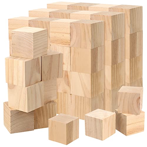JEUIHAU 60 Pieces 2 Inch Wooden Cubes, Unfinished Wood Blocks, Natural Blank Wood Square Blocks for Painting, Puzzle Making, Decorating, Crafts and JEUIHAU