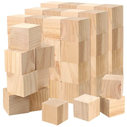 JEUIHAU 60 Pieces 2 Inch Wooden Cubes, Unfinished Wood Blocks, Natural Blank Wood Square Blocks for Painting, Puzzle Making, Decorating, Crafts and